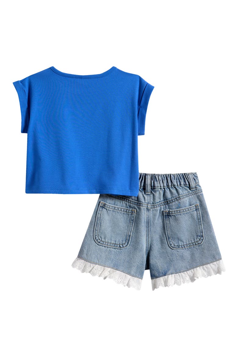 Kids' Sequin Flag Appliqué T-Shirt & Lace Trim Shorts Set, Alternate, color, BLUE