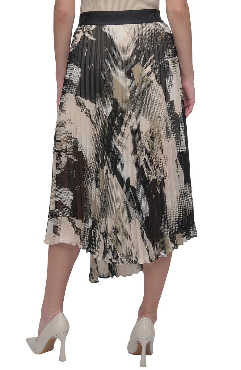 DKNY Print Pleated Asymmetric Midi Skirt, Alternate, color, Grey