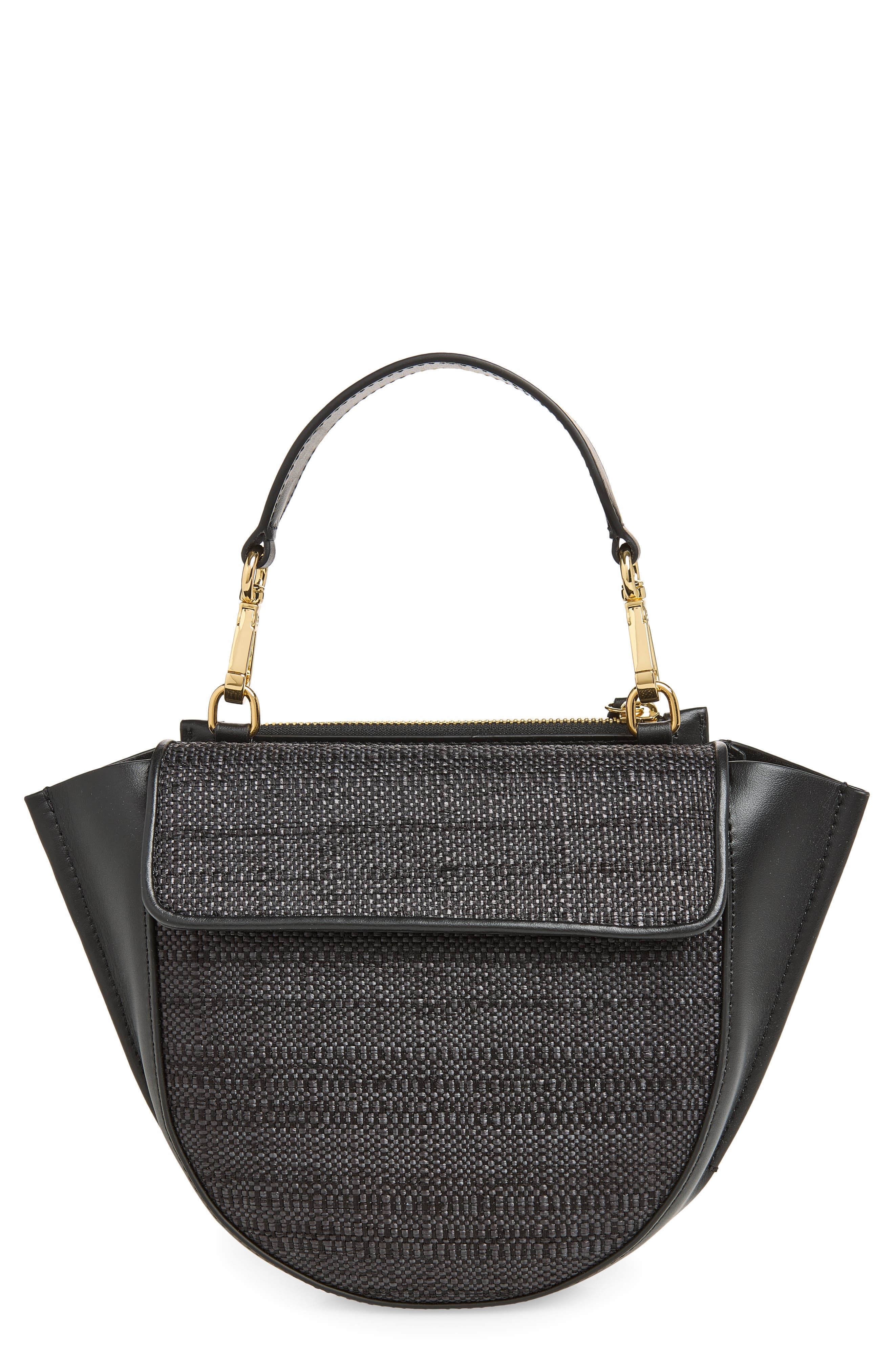 Wandler Mini Hortensia Leather & Raffia Handbag, Main, color, Black Raffia