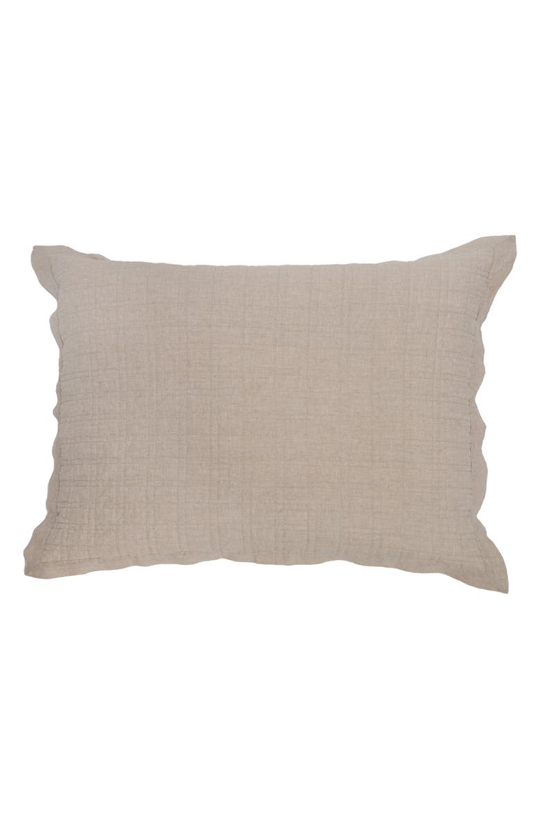 Pom Pom at Home Owen Quilted Linen Pillow Sham, Alternate, color, Flax