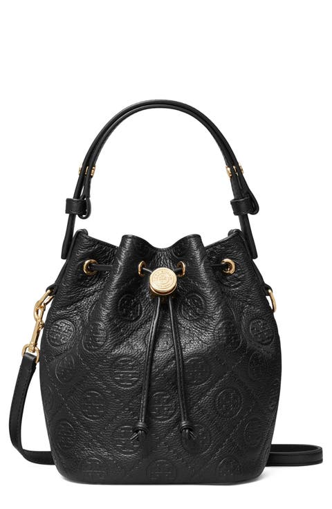 Mini T Monogram Pebble Leather Bucket Bag
