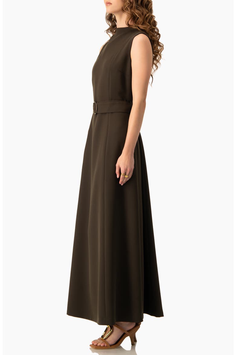 Sleeveless Belted A-Line Maxi Dress with Ring Buckle, Alternate, color, Olive Green