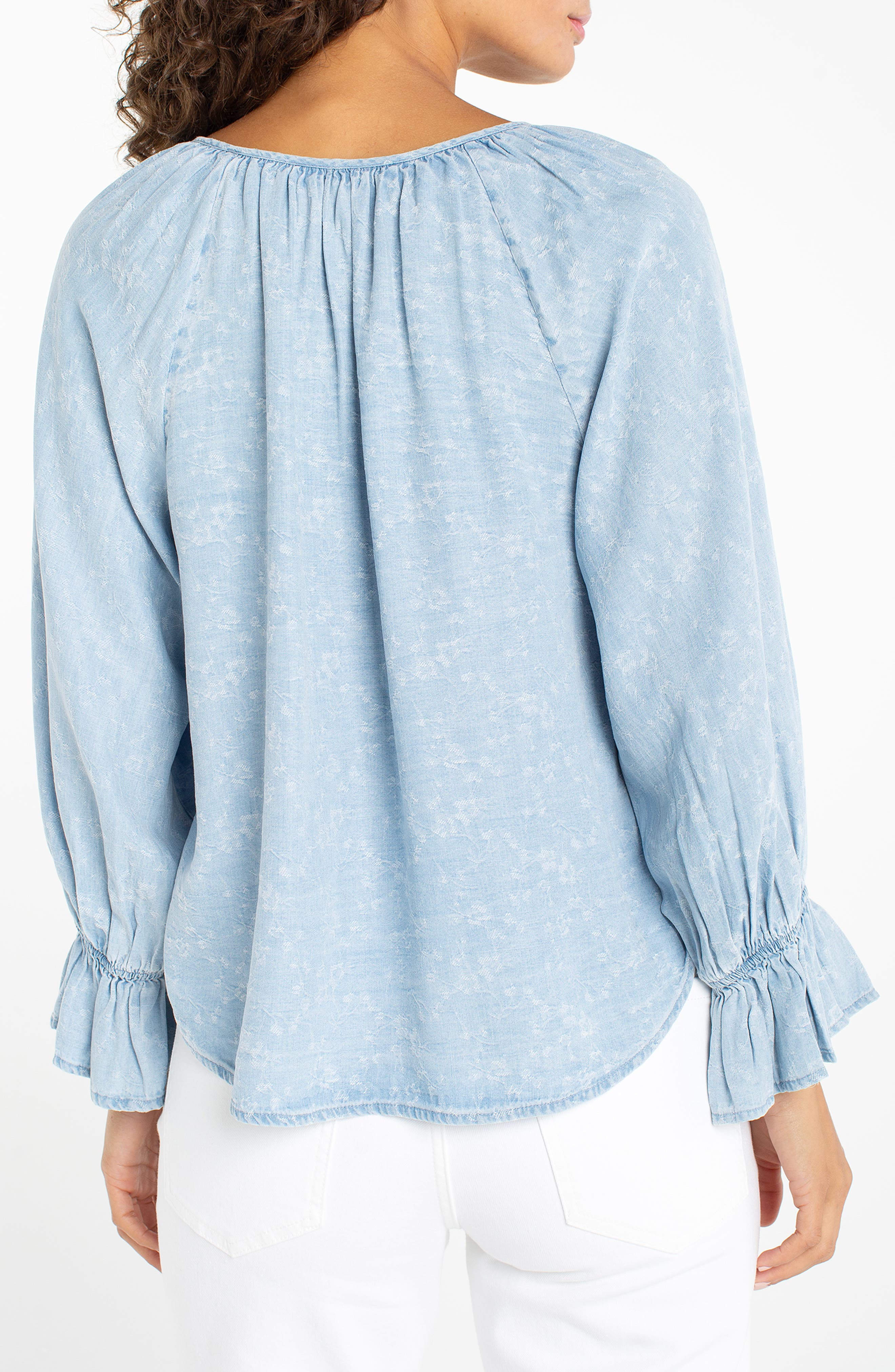 Shirred Chambray Button-up Top - image 2
