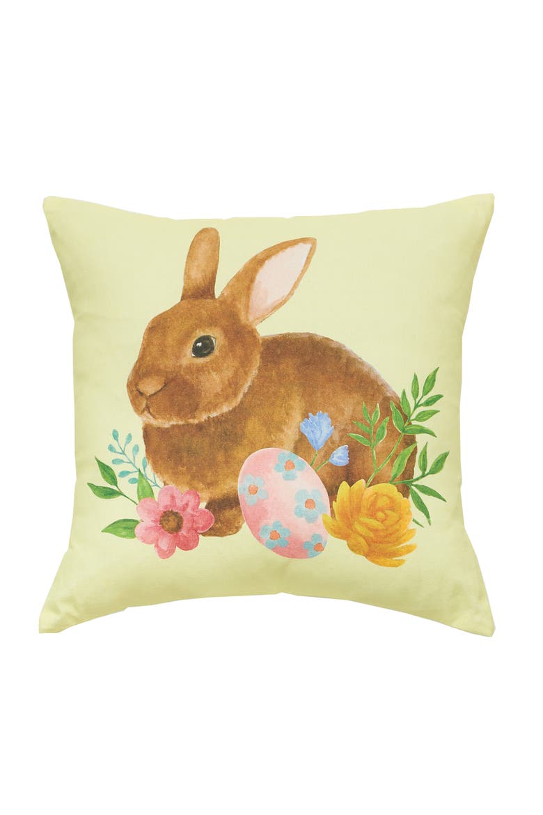 Easter Bunny & Egg Cotton Blend HD Printed Accent Throw Pillow 18" x 18", Main, color, Green