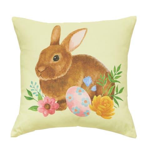 Easter Bunny & Egg Cotton Blend HD Printed Accent Throw Pillow 18" x 18"