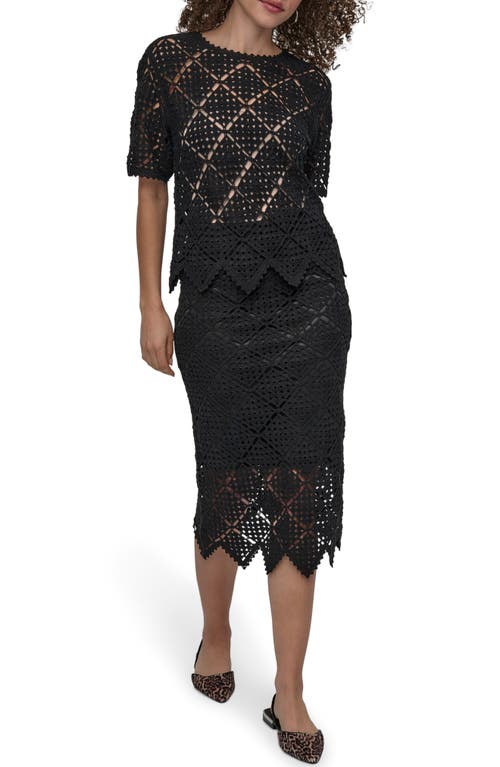 Dkny Womens Crocheted Short Sleeve Sweater Midi Sweater Skirt