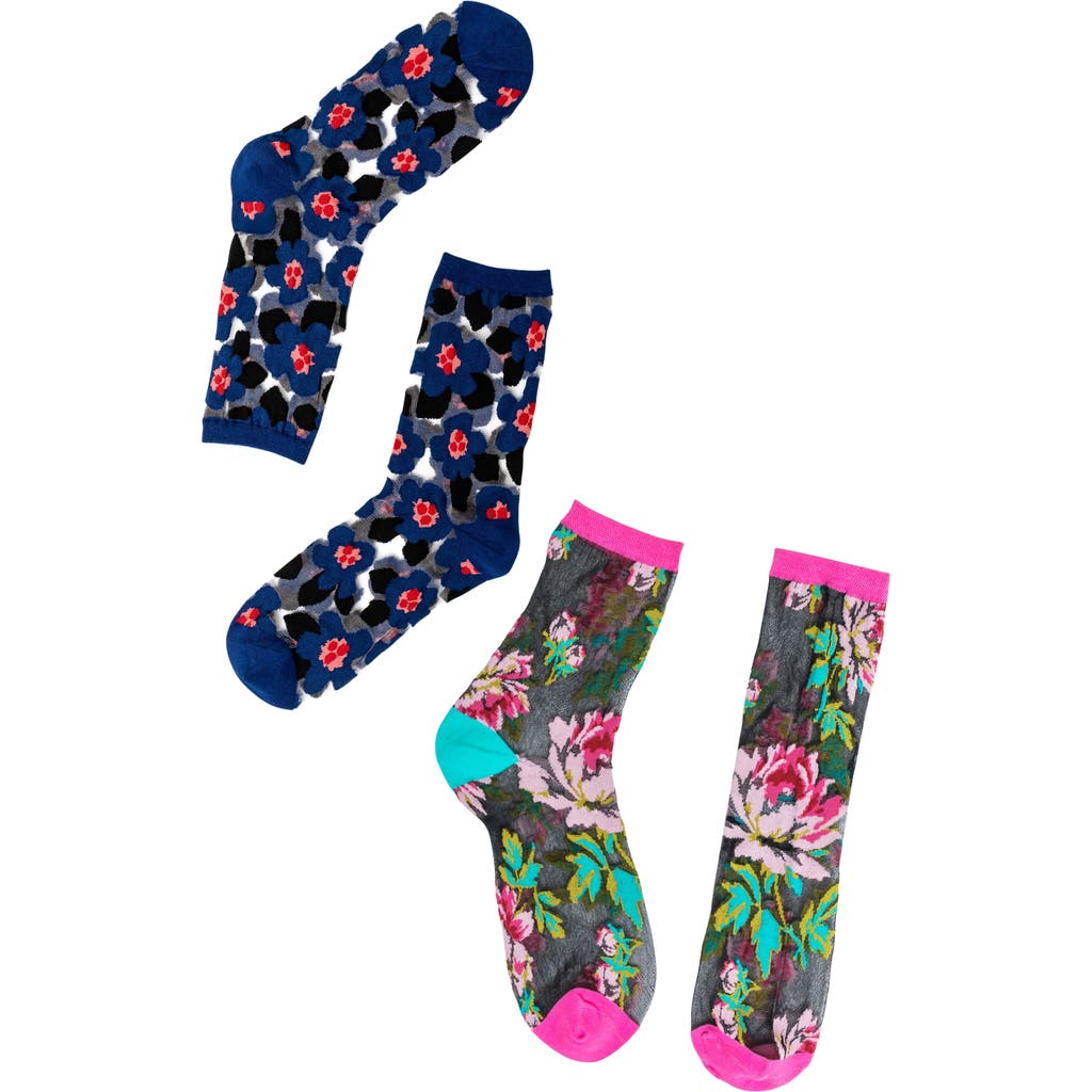 Sock Candy Bold Blooms Floral Sheer Crew Socks In Multi