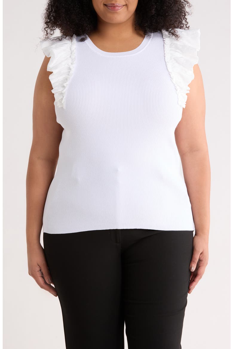 Ruffle Sleeve Rib Sweater Tank, Main, color, WHITE