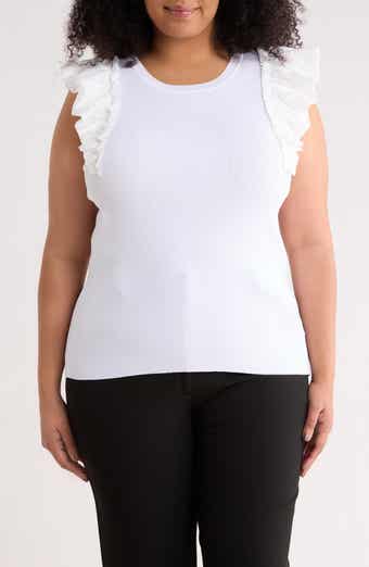 T Tahari Ruffle Sleeve Rib Sweater Tank