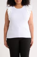 T Tahari Ruffle Sleeve Rib Sweater Tank