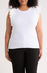 T Tahari Ruffle Sleeve Rib Sweater Tank