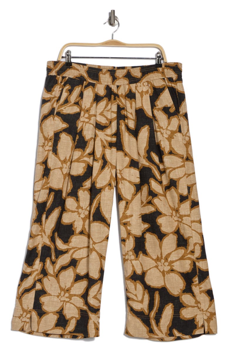Democracy Floral Crop Wide Leg Pull-On Pants, Alternate, color, Midnight Sand Multi