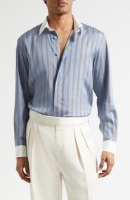 TOM FORD Fluid Fit Stripe Silk Jacquard Button-Up Shirt