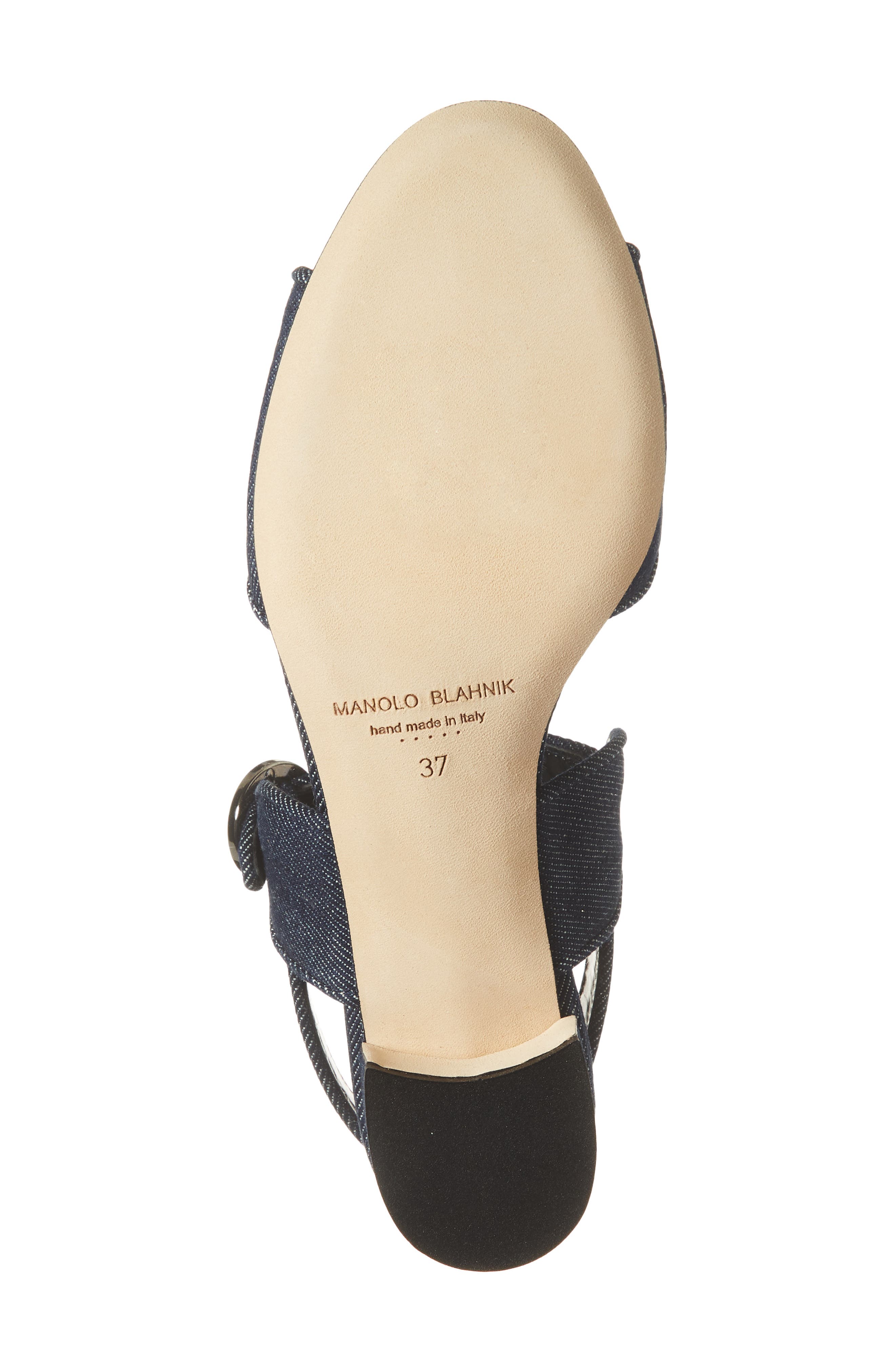 Manolo Blahnik Vibius Block Heel Slingback Sandal, Alternate, color, Dark Blue Chambray