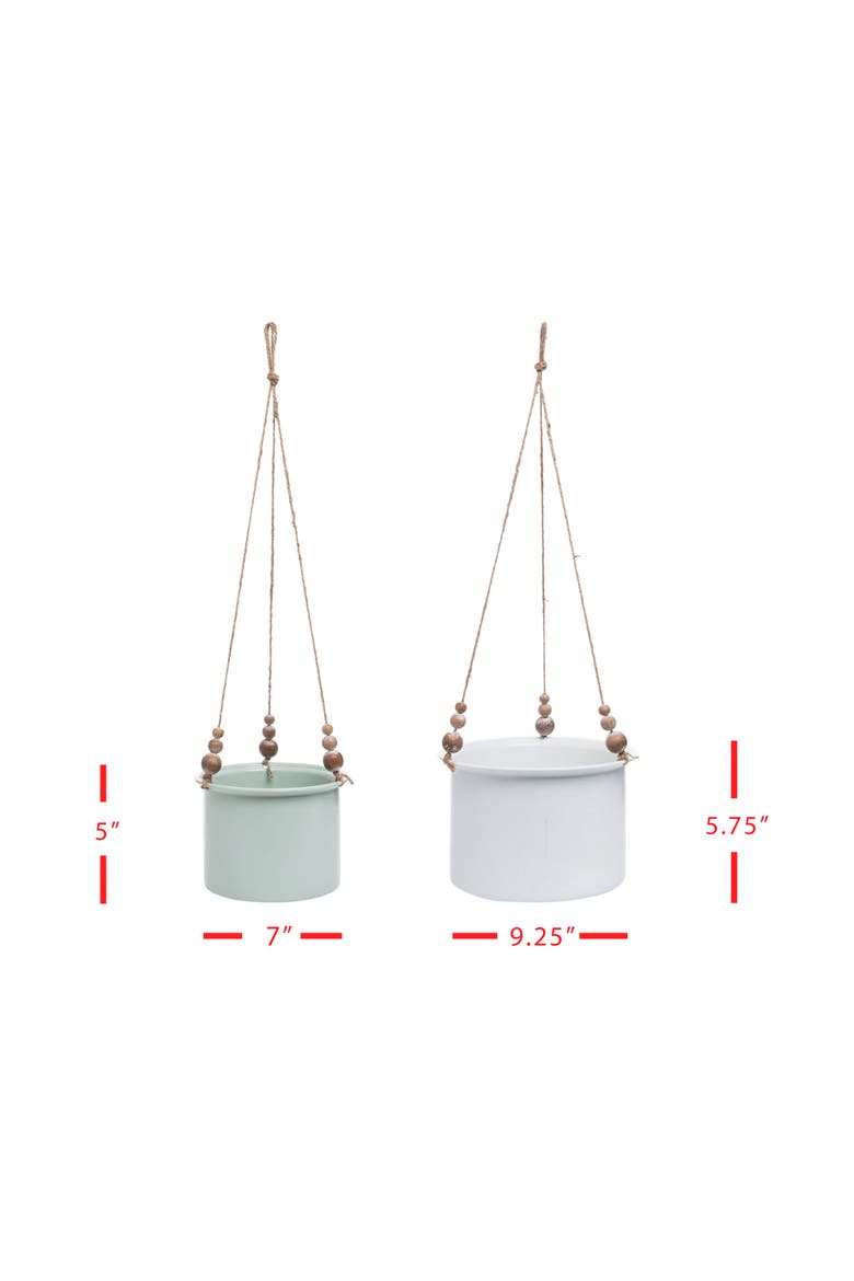 Set of 2 Hanging Planters with Wood Bead Details - Foreside Home & Garden, Alternate, color, White