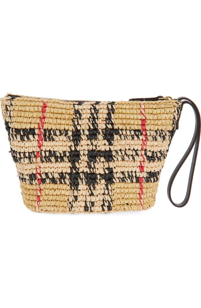 Burberry Margate Check Raffia Pouch, Alternate, color, Sand