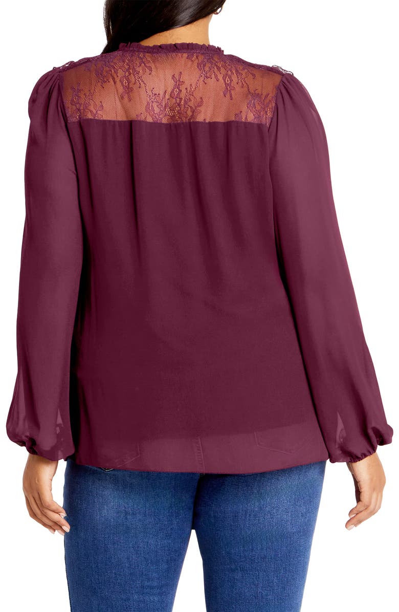 City Chic Greta Lace Trim Top, Alternate, color, Plum