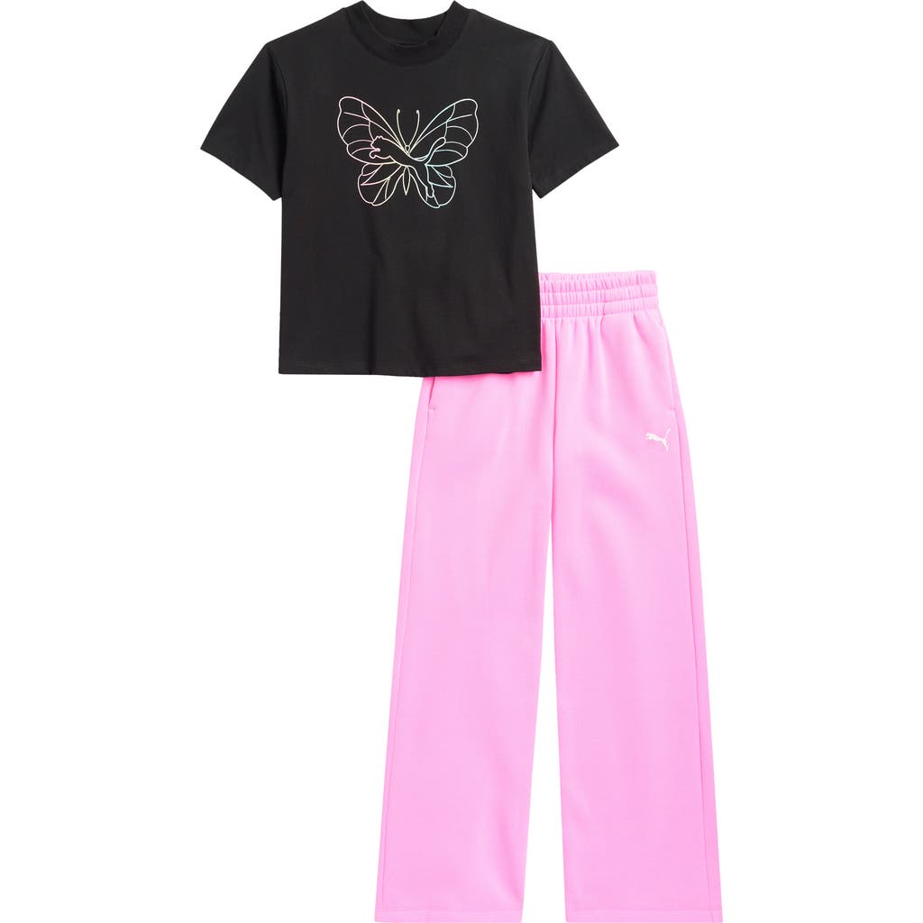 Shop Puma Kids' Butterfly Graphic T-shirt & Fleece Pants Set In Black