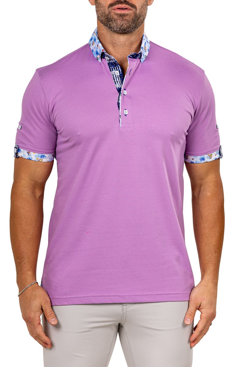 Maceoo Newton Marthyr0031 Purple Button-Down Piqué Polo, Main, color, Purple