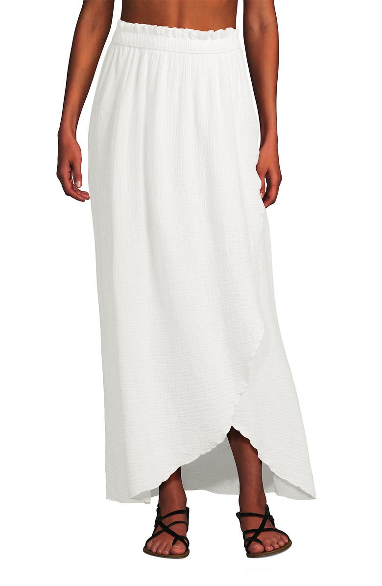 Lands' End Cotton Gauze Maxi Swim Cover-up Skirt, Alternate, color, Chalk White