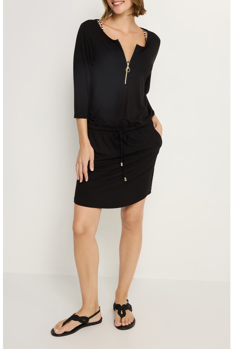Zipper Detail Mini Dress, Main, color, Black