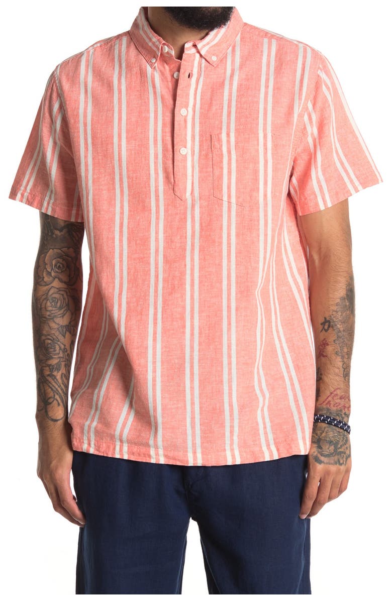 Onia Josh Linen Blend Stripe Polo, Main, color,