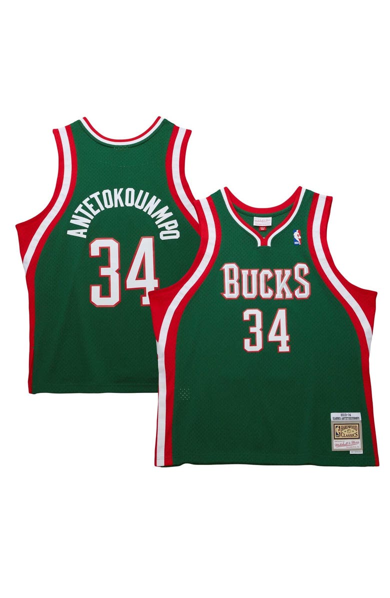 Mitchell & Ness Men's Mitchell & Ness Giannis Antetokounmpo Hunter Green Milwaukee Bucks 2013/14 Hardwood Classics Swingman Jersey, Main, color, Hunter Green
