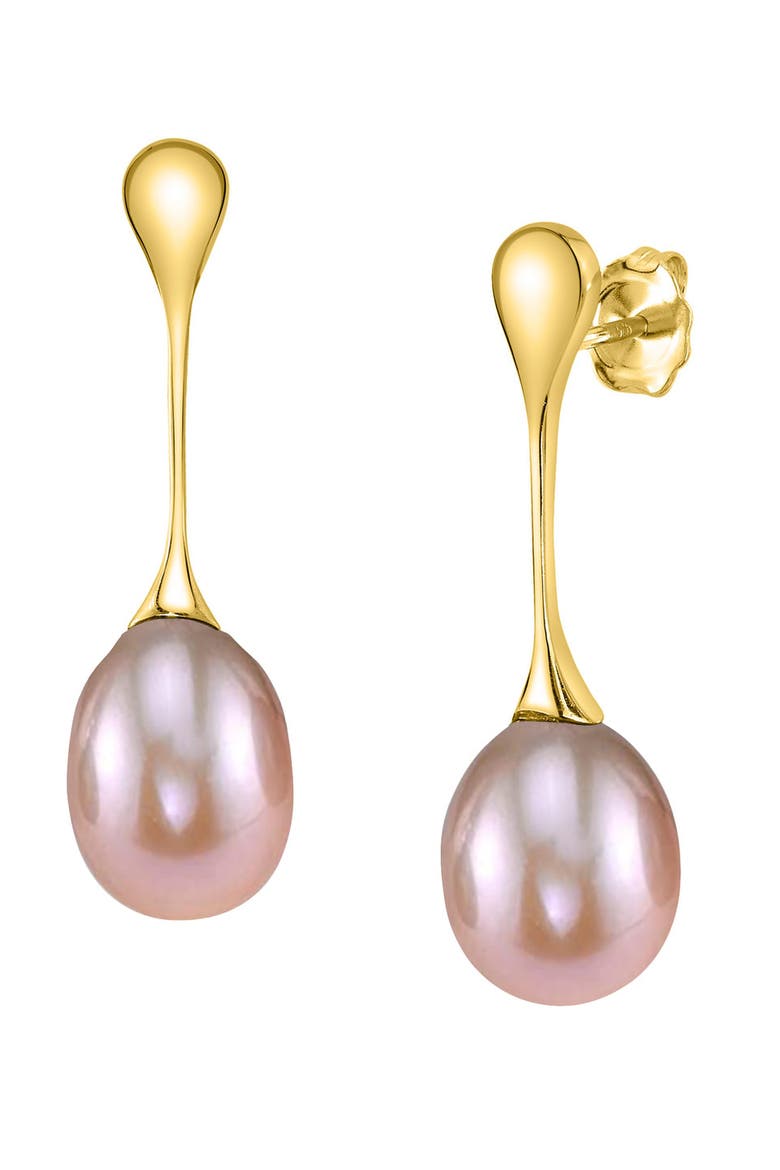 Pink Freshwater Pearl Long Teardrop Earrings, Main, color, Yellow Gold Fill