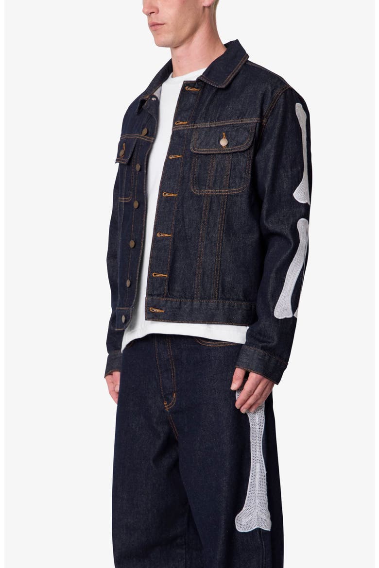 Raw Skeletion Denim Trucker Jacket, Alternate, color, RINSED INDIGO