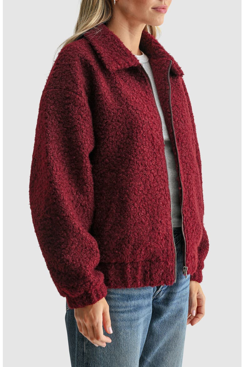 Zip Faux Shearling Jacket, Alternate, color, WINE