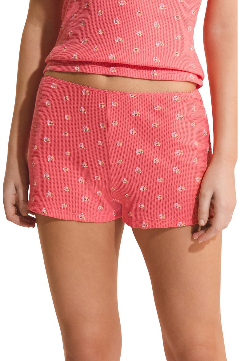 Ondine Floral Waffle Knit Cotton Pajama Shorts, Main, color, GRENADINE