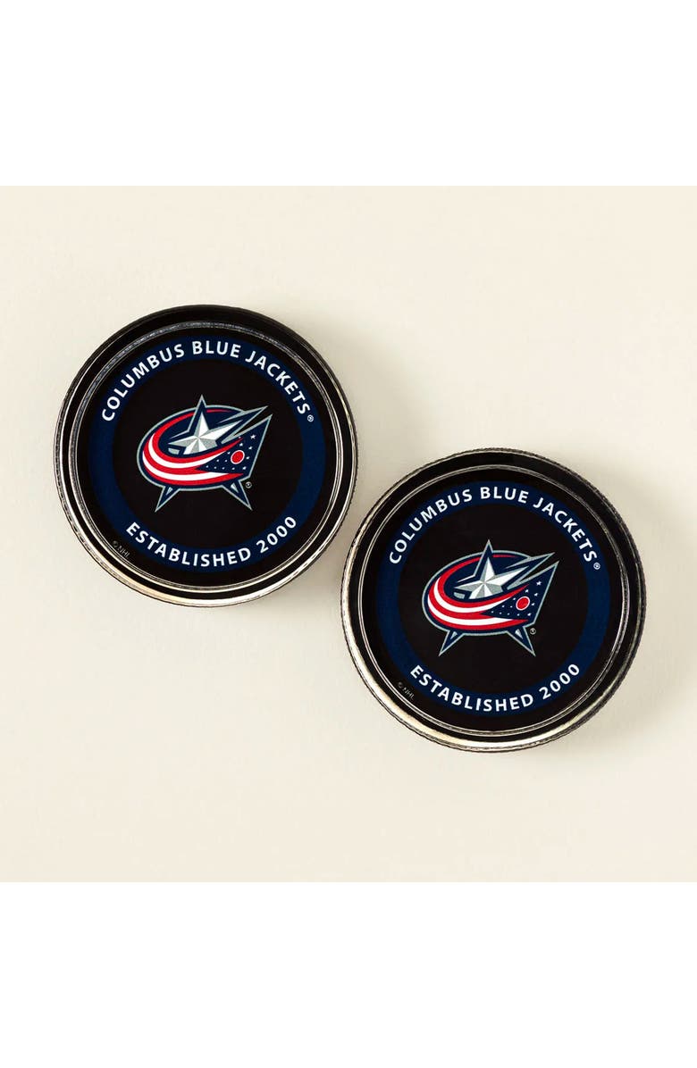 Uncommon Goods NHL Puck-Shaped Glass Coaster Set, Main, color, Blue, Red, White