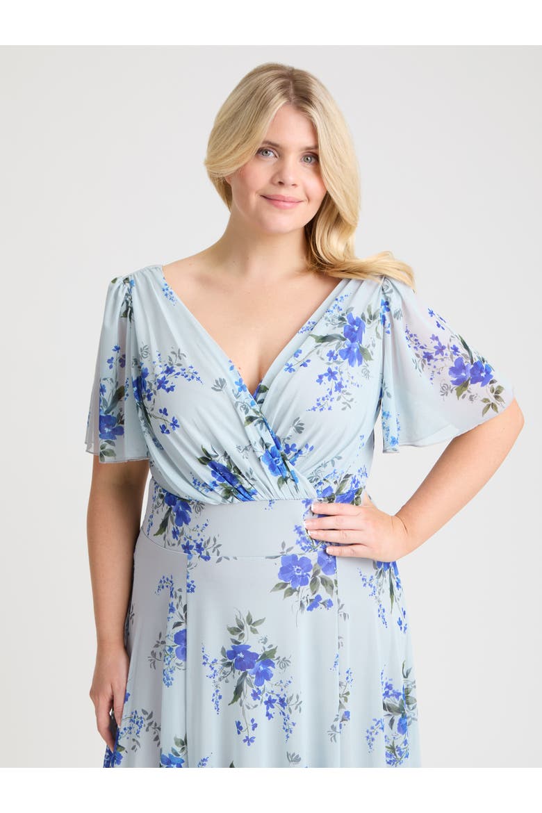Isabelle Short Sleeve V-Neck Maxi Dress, Alternate, color, Silver Blue Floral