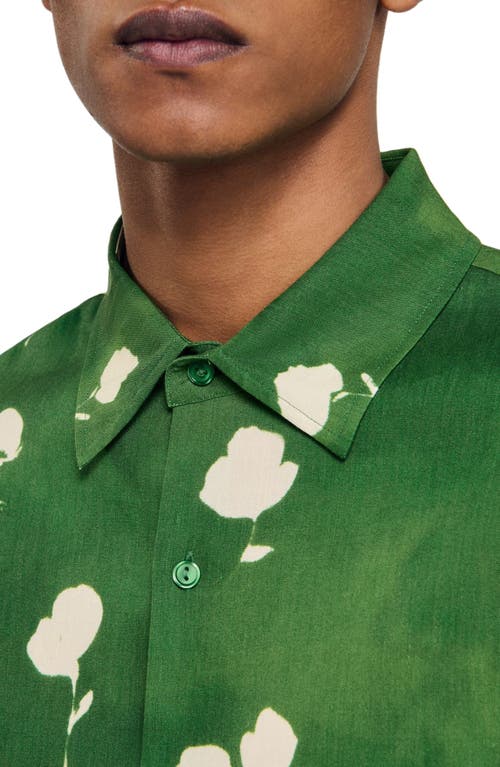 Sandro Mens Lime Floral-print Regular-fit Stretch Linen-blend Shirt In Green