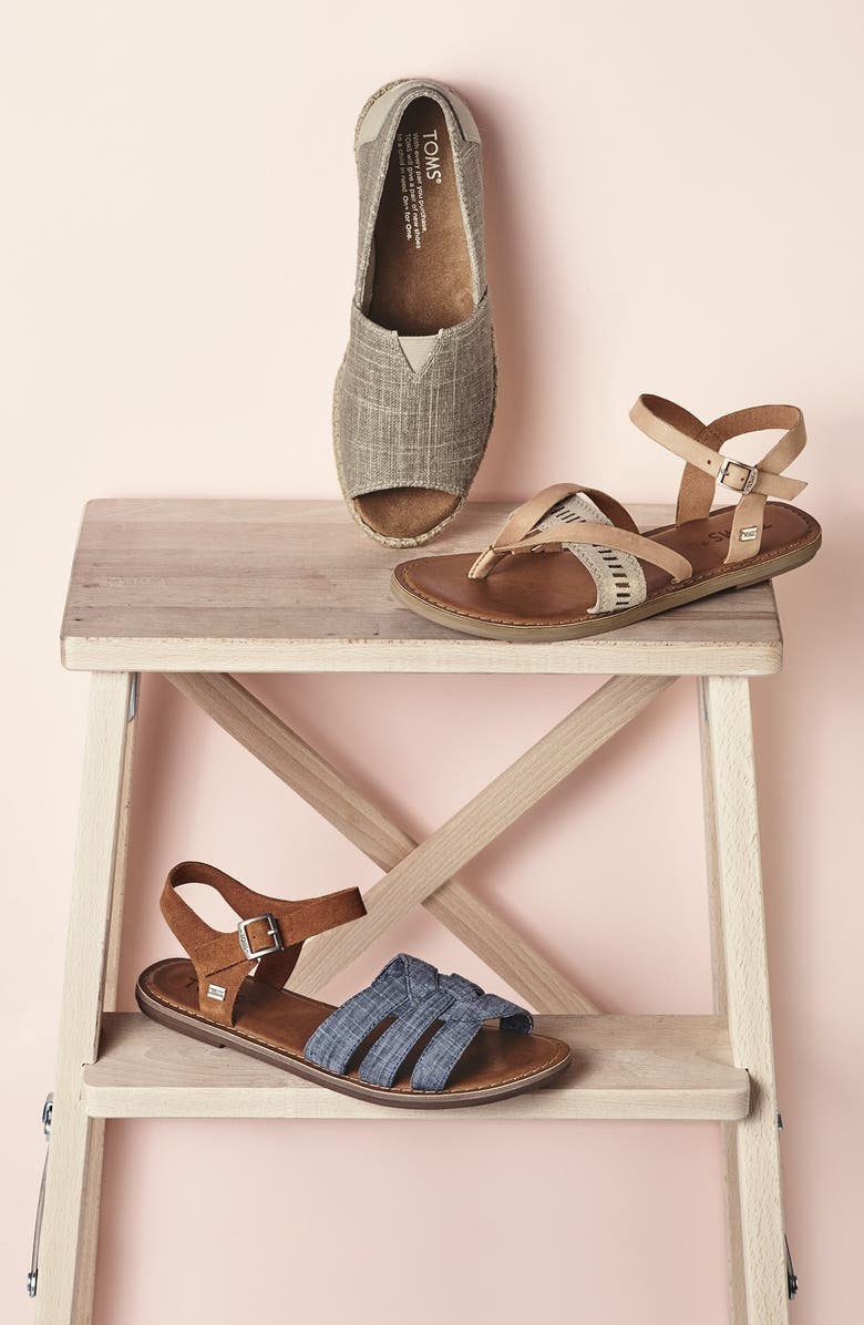 TOMS 'Zoe' Chambray Flat Quarter Strap Sandal, Alternate, color,