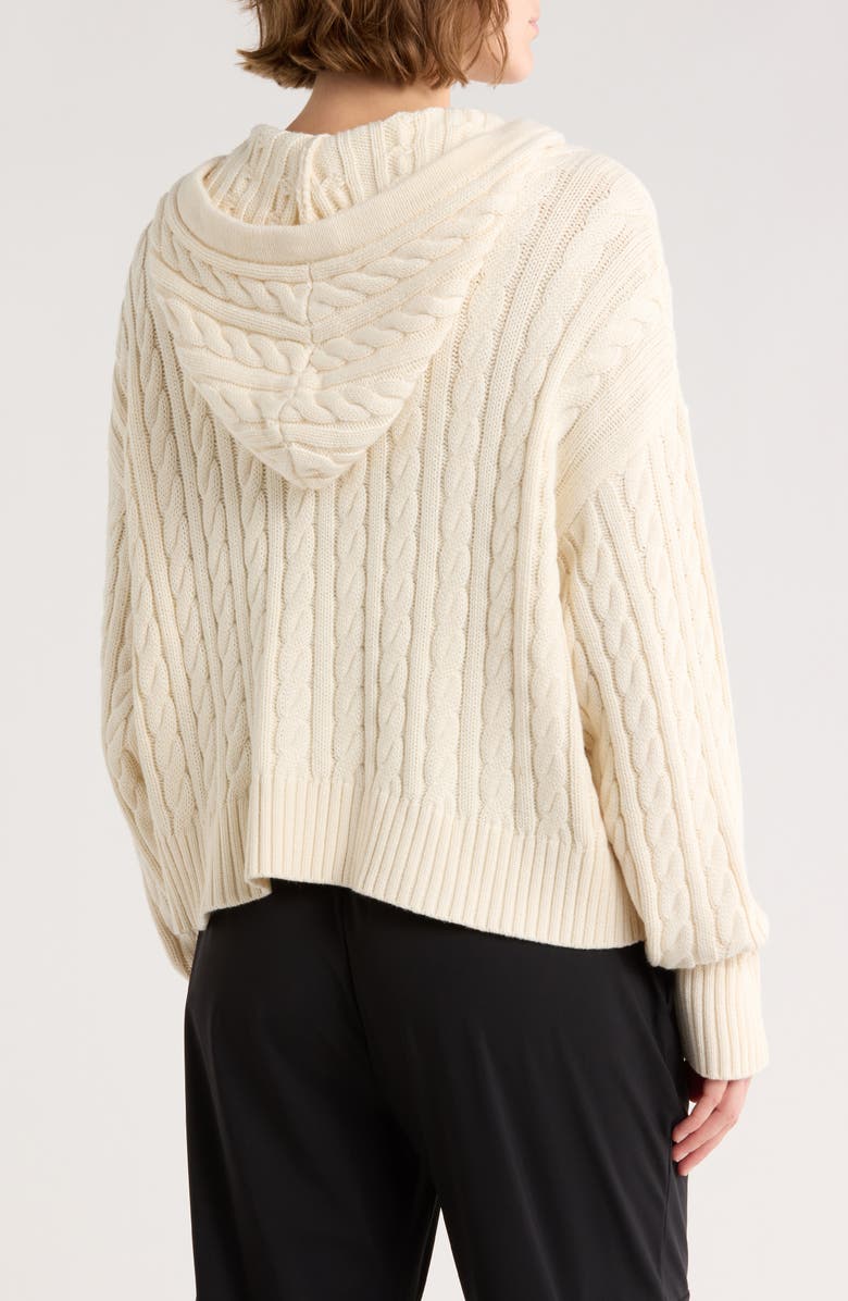 Sweaty Betty Afterglow Cable Knit Hooded Cardigan, Alternate, color, Studio White