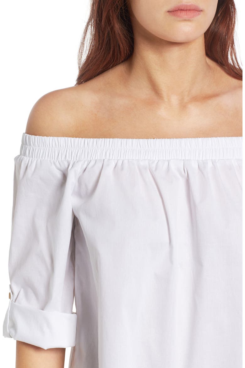 Off the Shoulder Poplin Shirt, Alternate, color, WHITE