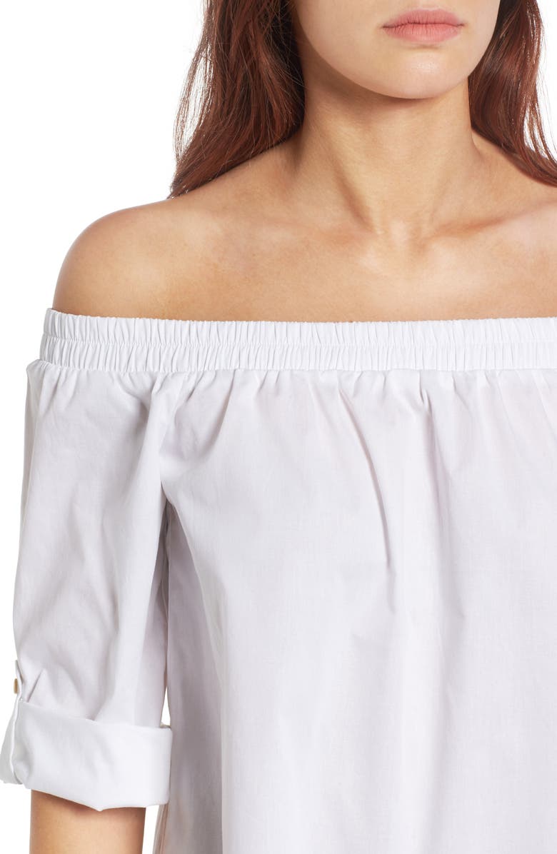 Bobeau Off the Shoulder Poplin Shirt, Alternate, color,