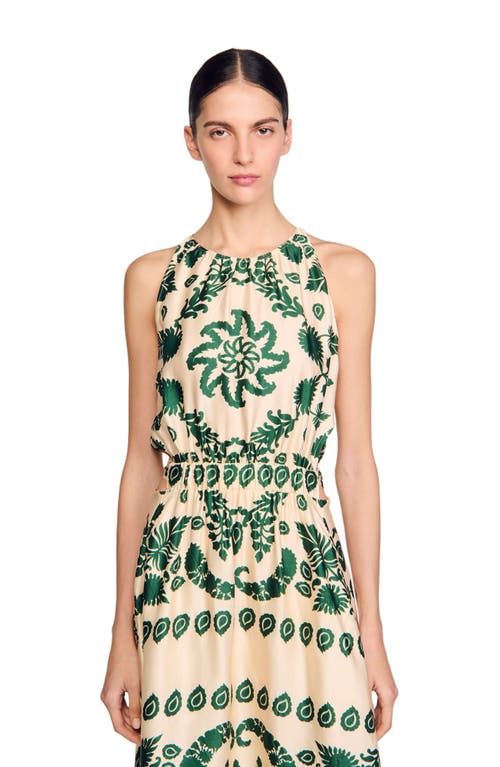 Sandro Womens Naturels Leaf-print Sleeveless Woven Maxi Dress In Green