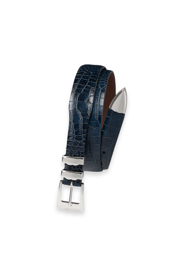 Crocodile Embossed With Metal Keeper & Tip Belt, Main, color, Navy