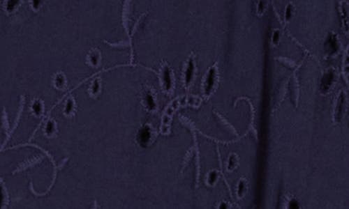 Boho Me Eyelet Long Sleeve Button-down Swim Cover-up In Navy