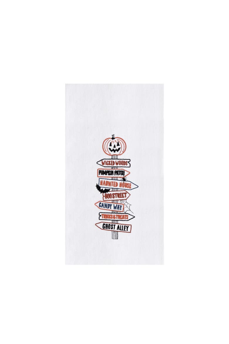 Pumpkin Direction Signs Embroidered Halloween Towel, Main, color, Red