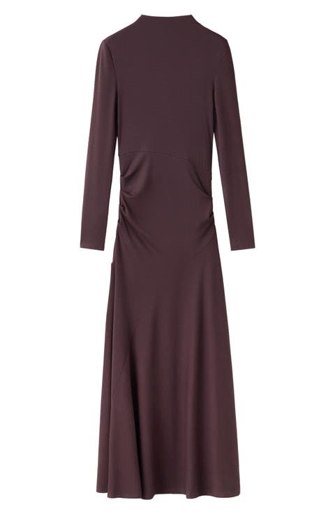 Pina Long Sleeve Mock Neck Ruched Midi Dress