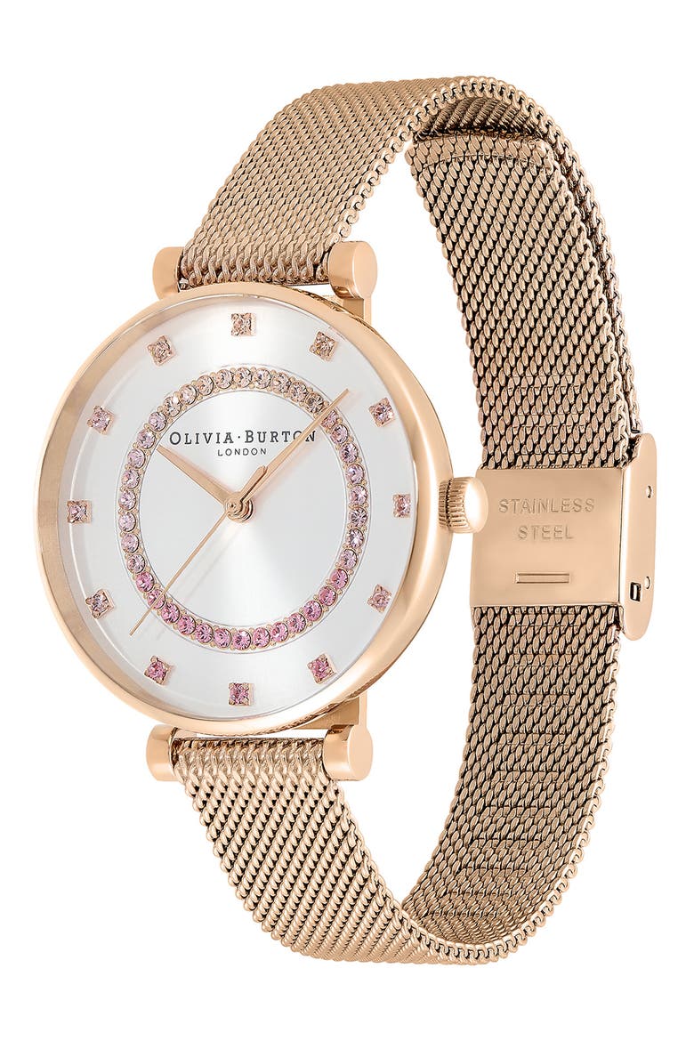 Belgrave Crystal Mesh Strap Watch, 32mm, Alternate, color, SILVER