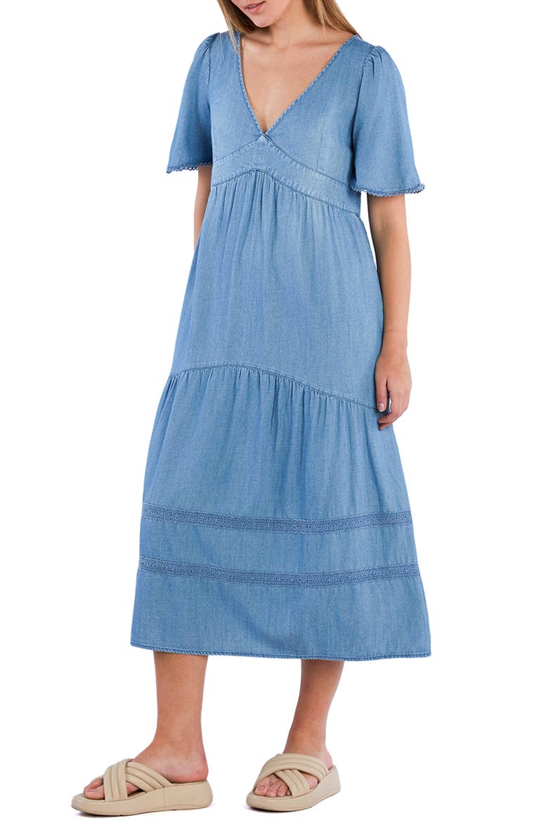 Dream Cotton Blend Chambray Midi Dress, Alternate, color, VINTAGE DENIM
