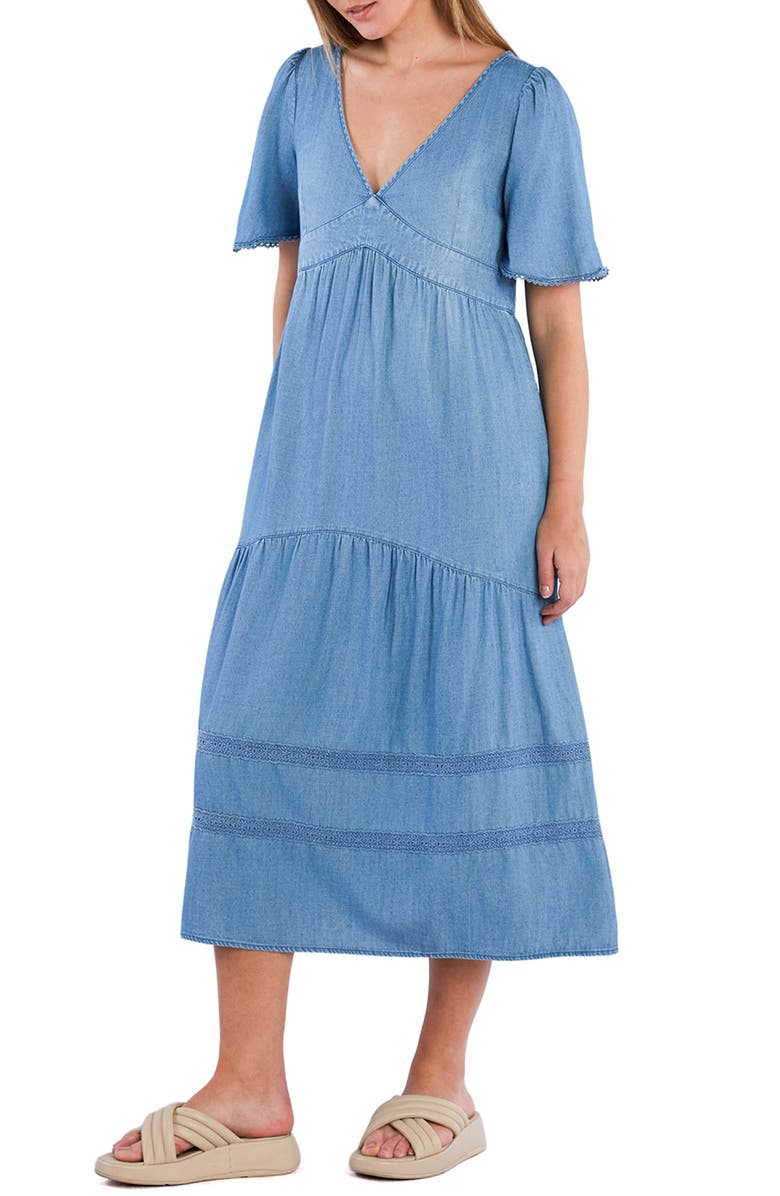 Billy T Dream Cotton Blend Chambray Midi Dress, Alternate, color, Vintage Denim