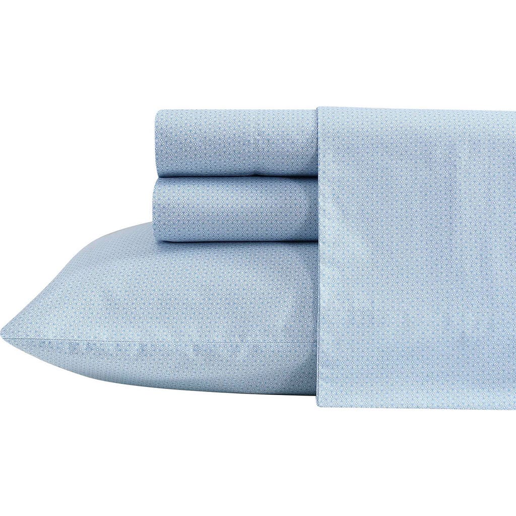 Nautica Geo Floral 200 Thread Count Cotton Percale Sheet Set In Blue