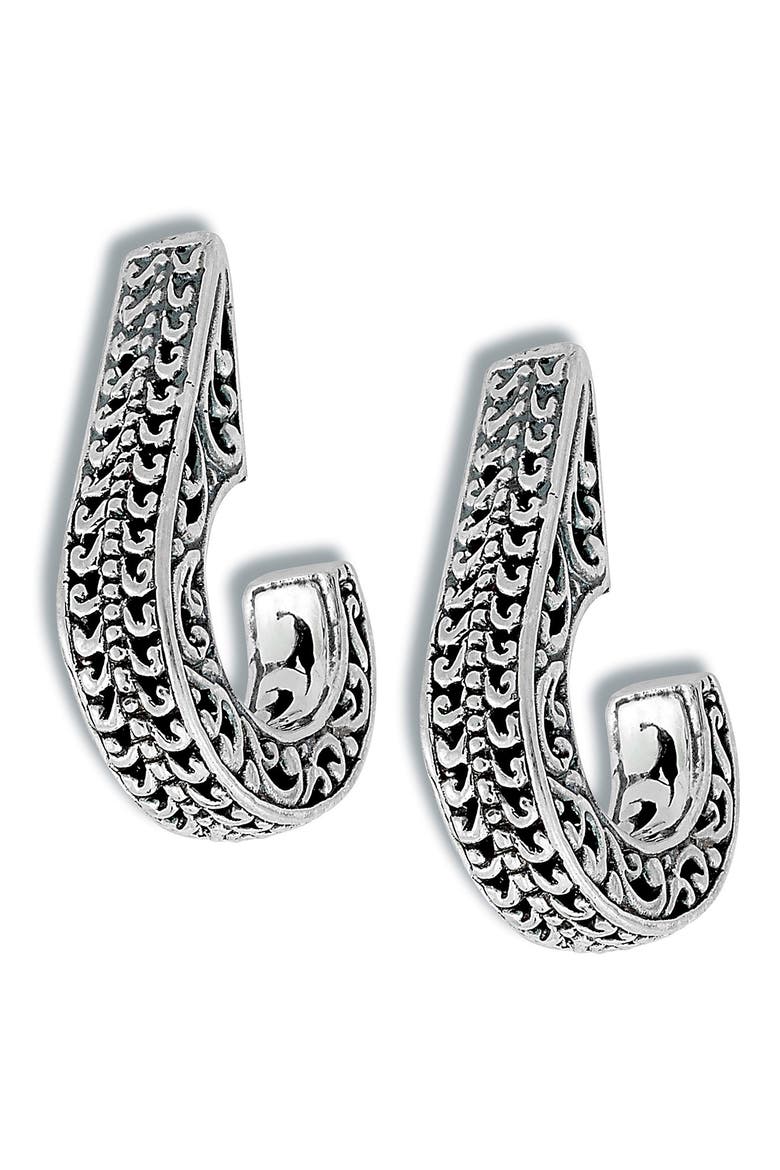 Sterling Silver J-Shape Hoop Earrings, Main, color, SILVER