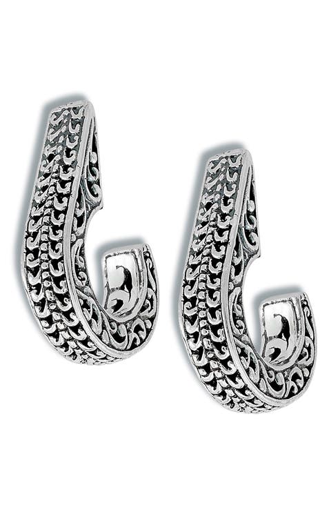 Sterling Silver J-Shape Hoop Earrings