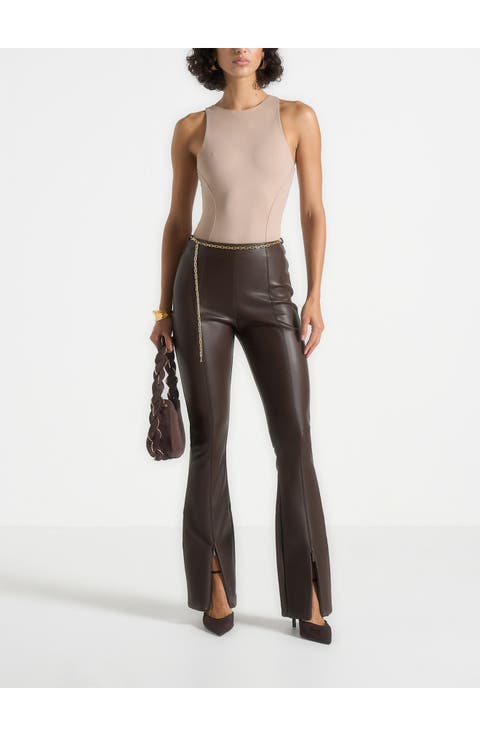 Ninon Leather Fit And Flare Leggings With Chain